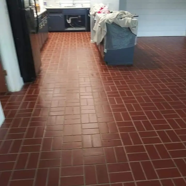 Interior brick paver floor brought back to a rich even color