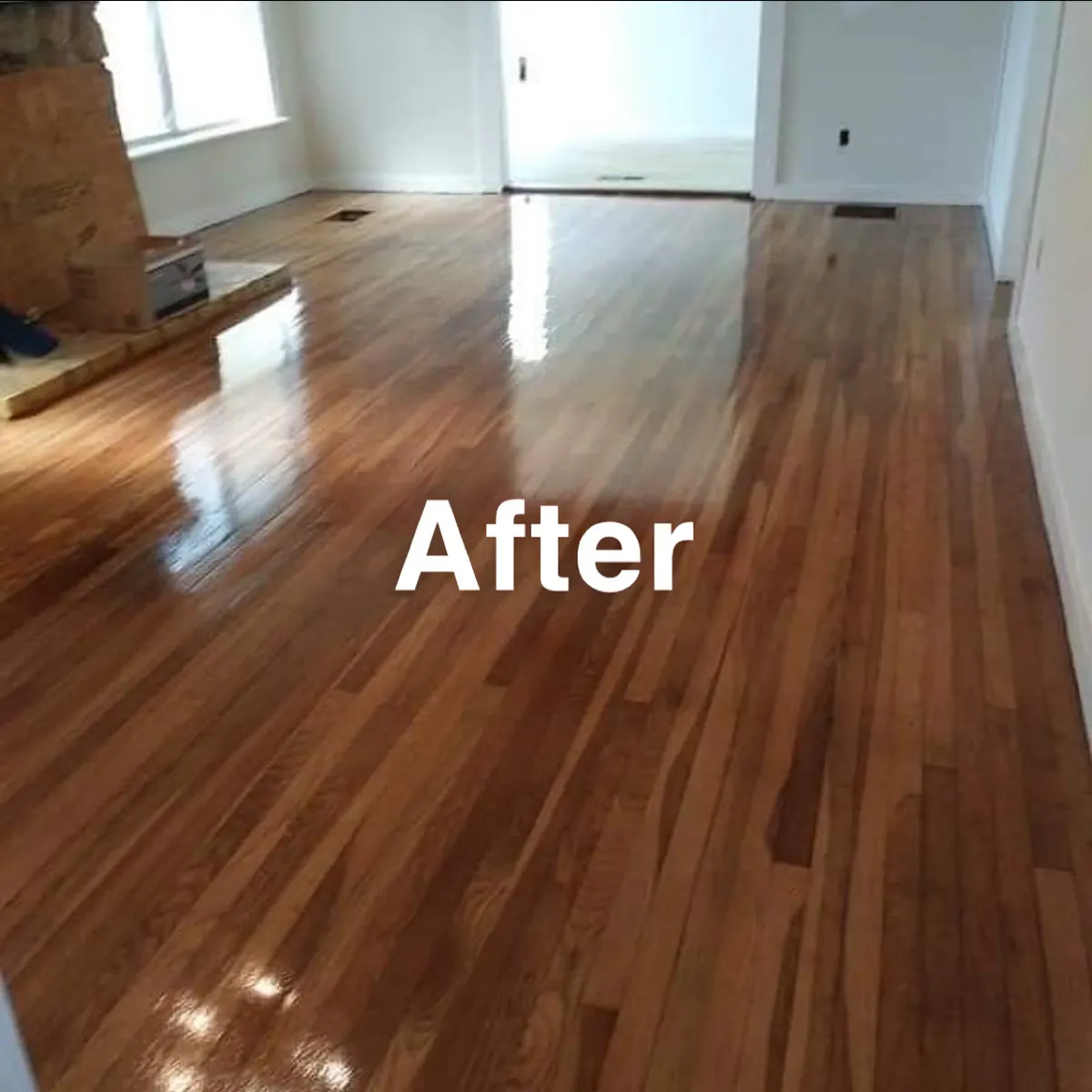 The same hardwood floor after refinishing with a rich even sheen