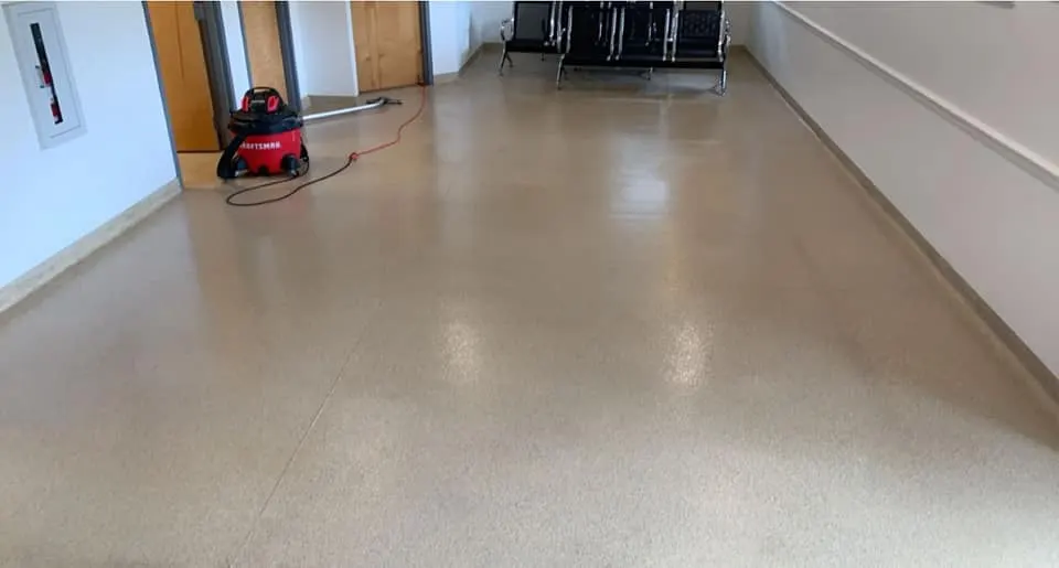 Polished terrazzo across an open living area