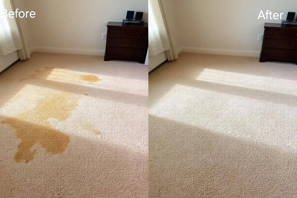 Before and after pet stain & odor treatment in Parrish, FL — Carpet and pad, bedrooms